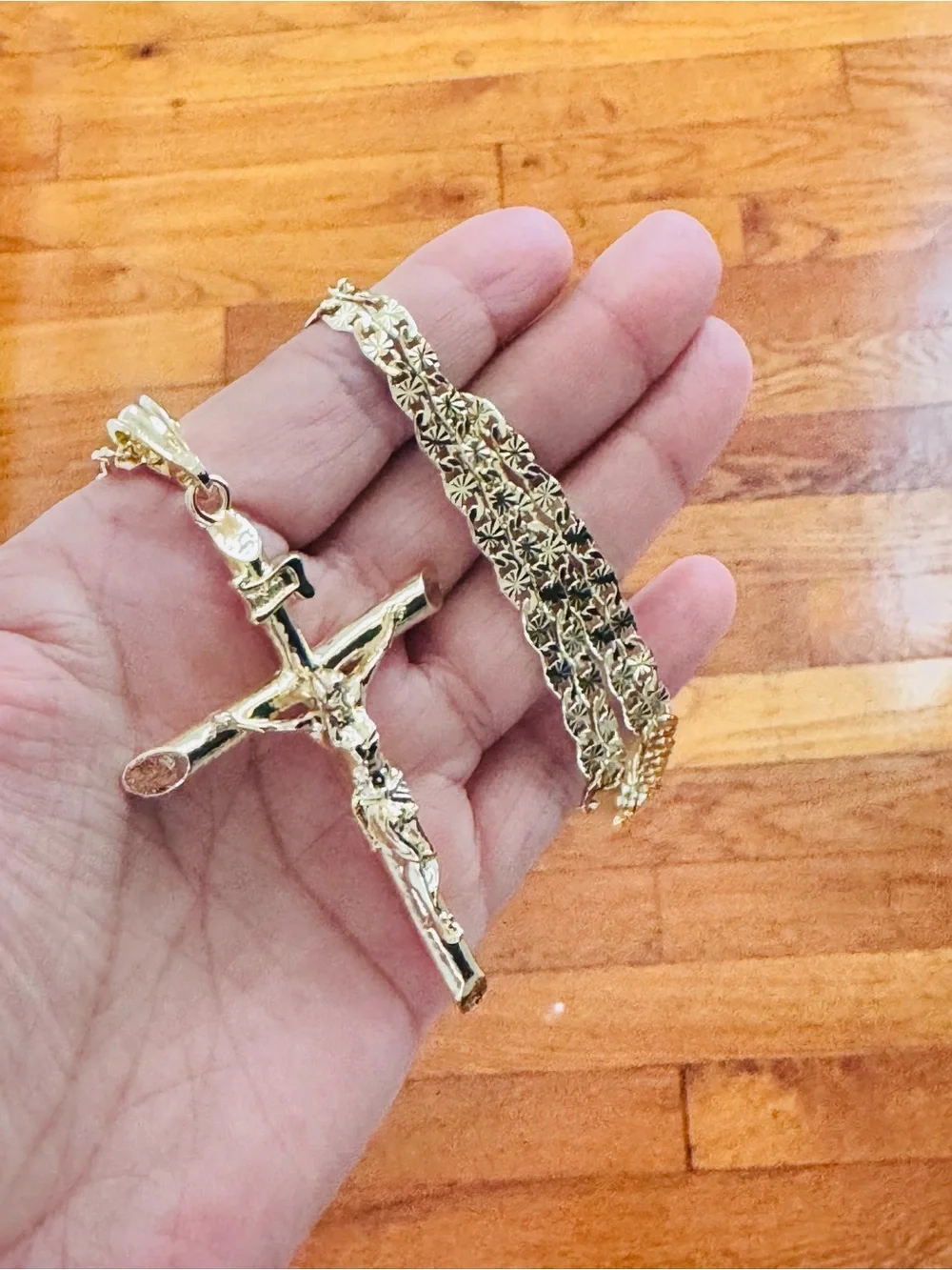 14K Gold Plated Crucifix Pendant men’s Necklace